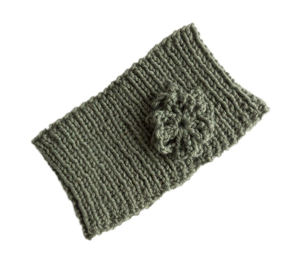 Image of cashmerino headband in Debbie Bliss yarn knitting pattern with optional crochet flower decoration