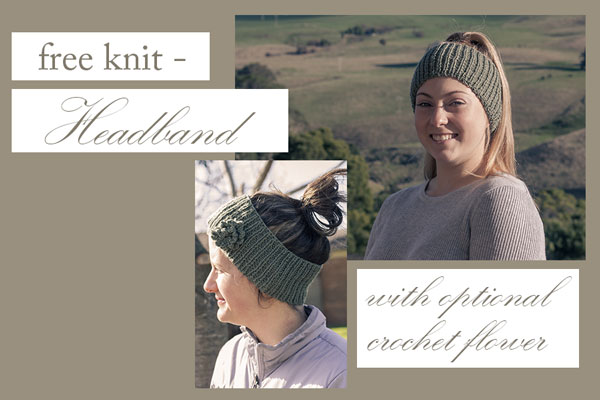 Free Knit - headband with optional crochet flower in Debbie Bliss Cashmerino Aran
