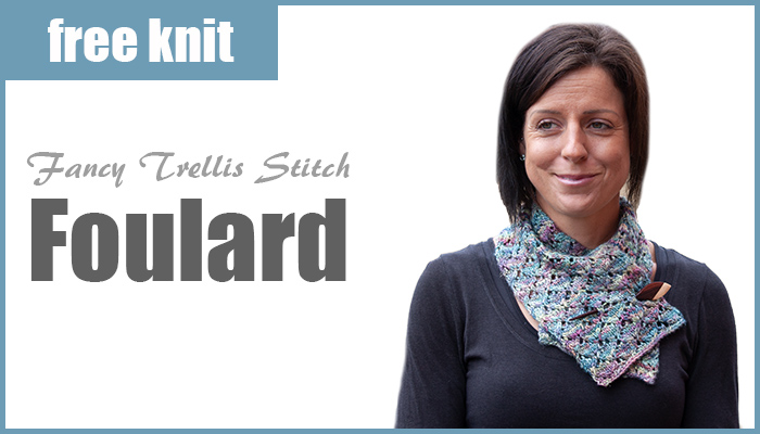 Free Knit this month - our Fancy Trellis Stitch Foulard knitting pattern in silky merino knitting yarn