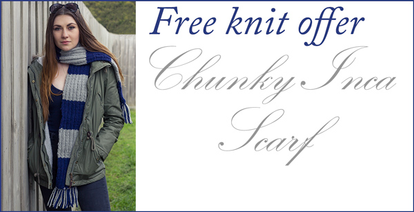 Free Knitting Pattern Offer: Striped Scarf 'Inca Chic' in bulky Patons Inca Knitting Yarn