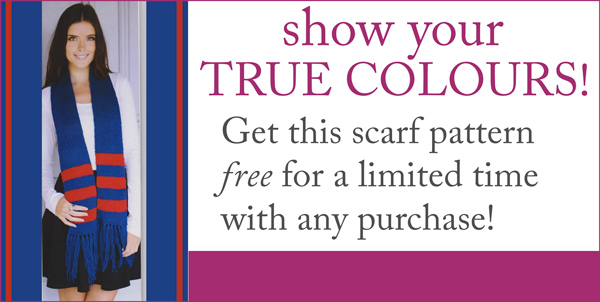 Show your True Colours - get this supporter scarf knitting pattern free for a limited time with any purchase