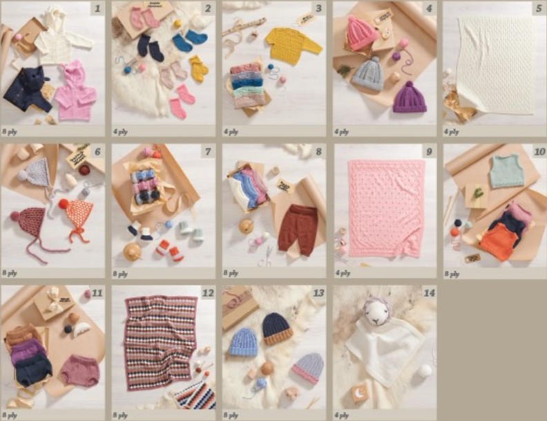 Image of knitting patterns inside Newborn Gifts pattern book 368 for babies 0-12 months