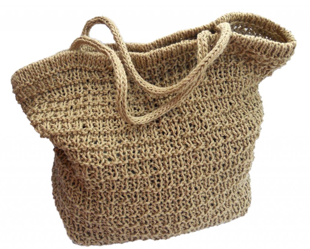 Knitted linen tote bag kit, with knitting pattern and bag base