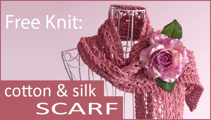 Free Knit this month: our beautiful cotton and silk blend Papyrus Scarf knitting pattern, when you place any order from our store