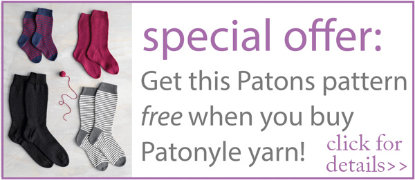 special offer: get this Patons sock knitting pattern free when you buy Patonyle knitting yarn