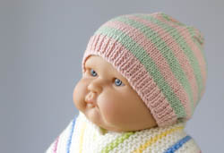 Image of the striped baby hat knitting kit