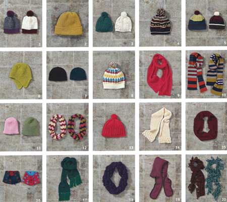 The 20 designs featured in 'Hats & Scarves' from Cleckheaton