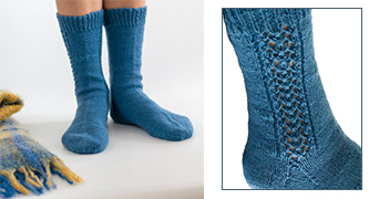 Lace Panel motif side panel detail on our exclusive sock knitting pattern for 5ply pure wool