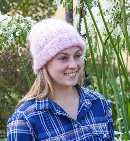 Damasco mohair blend knitted beanie kit from Knitting Kits Australia