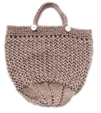 Linen Cotton String Bag knitting kit, including knitting pattern, linen/cotton blend knitting yarn and buttons to accessorize your bag.