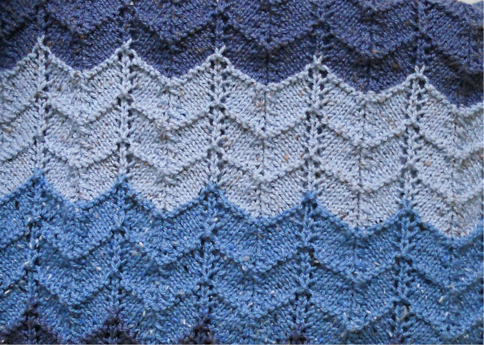 Knitted Chevron pattern detail from the Tricolour Chevron Throw knitting kit, including knitting pattern and pure wool knitting yarn in flecked wool
